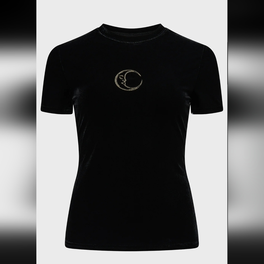 Killstar Black Velvet Moon Tee with Gold Embroidery